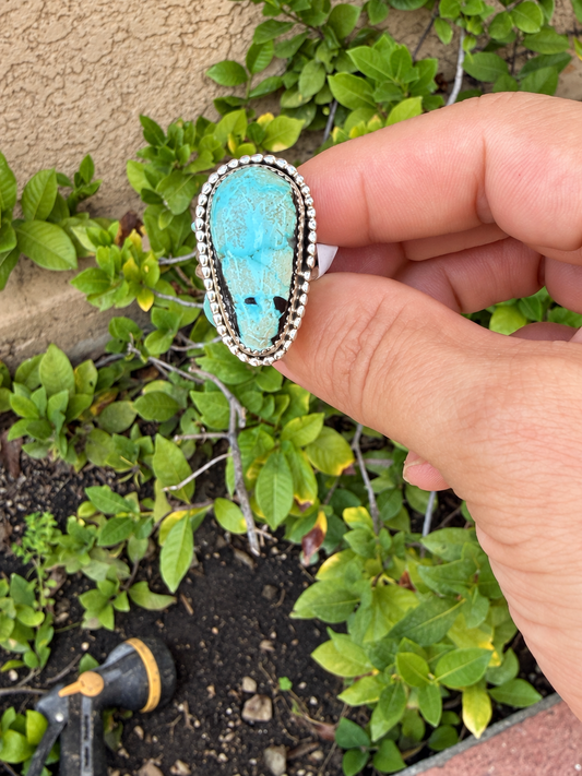 Native American Handmade Blue Ribbon & Sterling Silver Ring