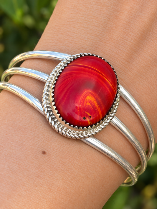 Native American, Handmade,Rosorita & Sterling Silver Cuff