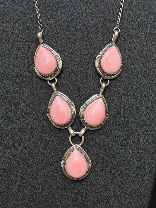Native American Handmade 22” Pink Conch & Sterling Silver Lariat