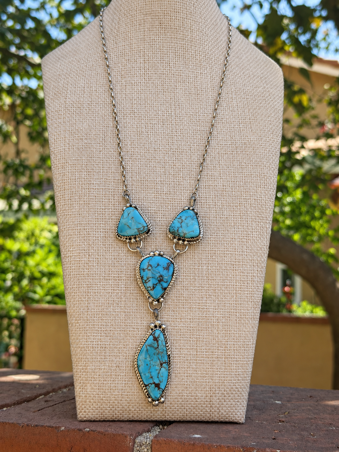 Native American, Hand-Made 25" Egyptian Turquoise & Sterling Silver Lariat