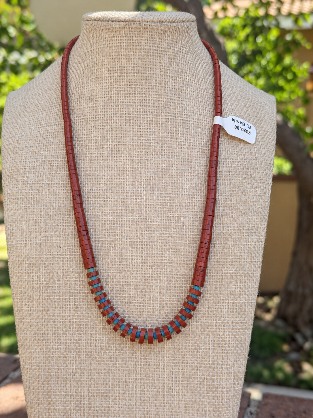 Santa Domingo Pueblo 18" Red Corol & Kingman Necklace