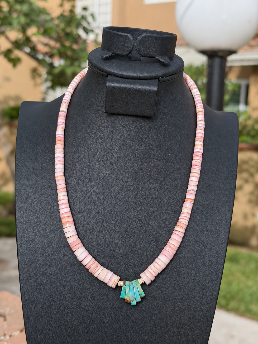 Santa Domingo Pueblo 18” Pink Conch & Kingman by Randy Garcia