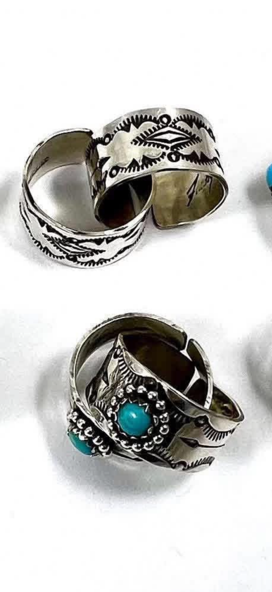 Native American, Hand-Made Turquoise & Sterling Silver adjustabel Ring