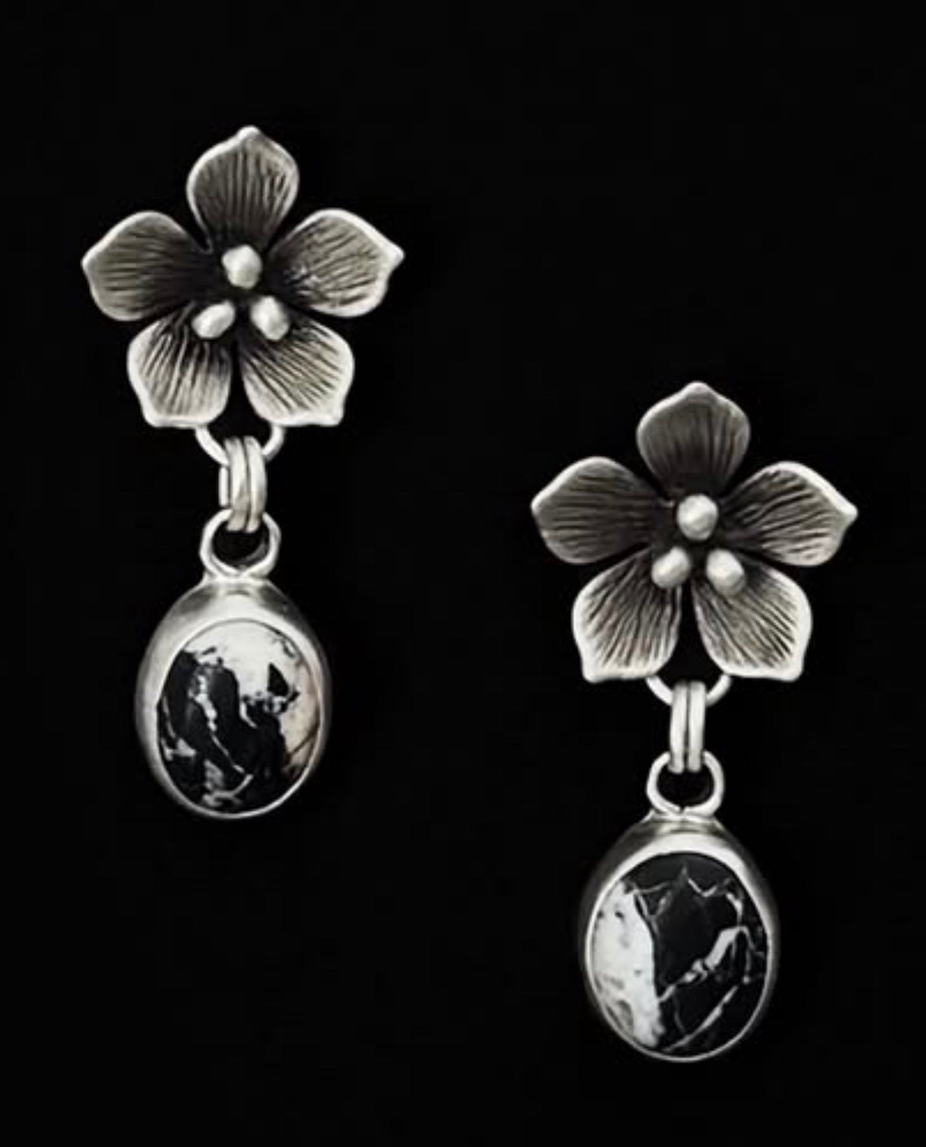 Native Made Flower Drop Earrings w/ White Buffalo