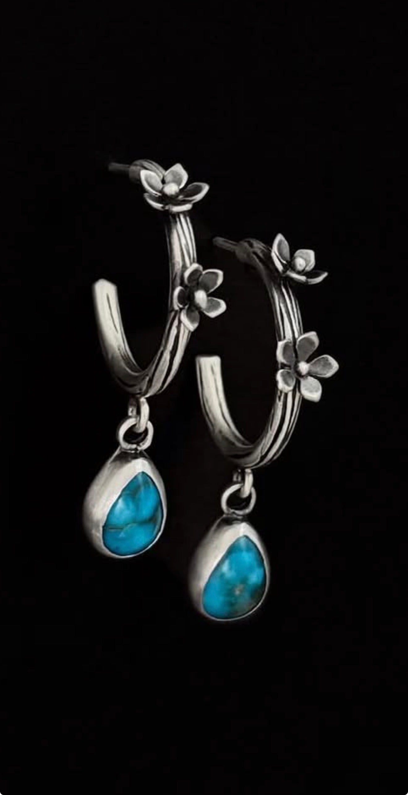 Native Made Flower Hoops w/ Lone Mountain Turquoise
