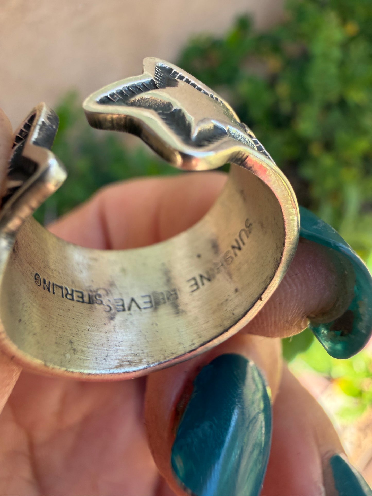 Native American, Hand-Made Double Star Split Ring sterling silver