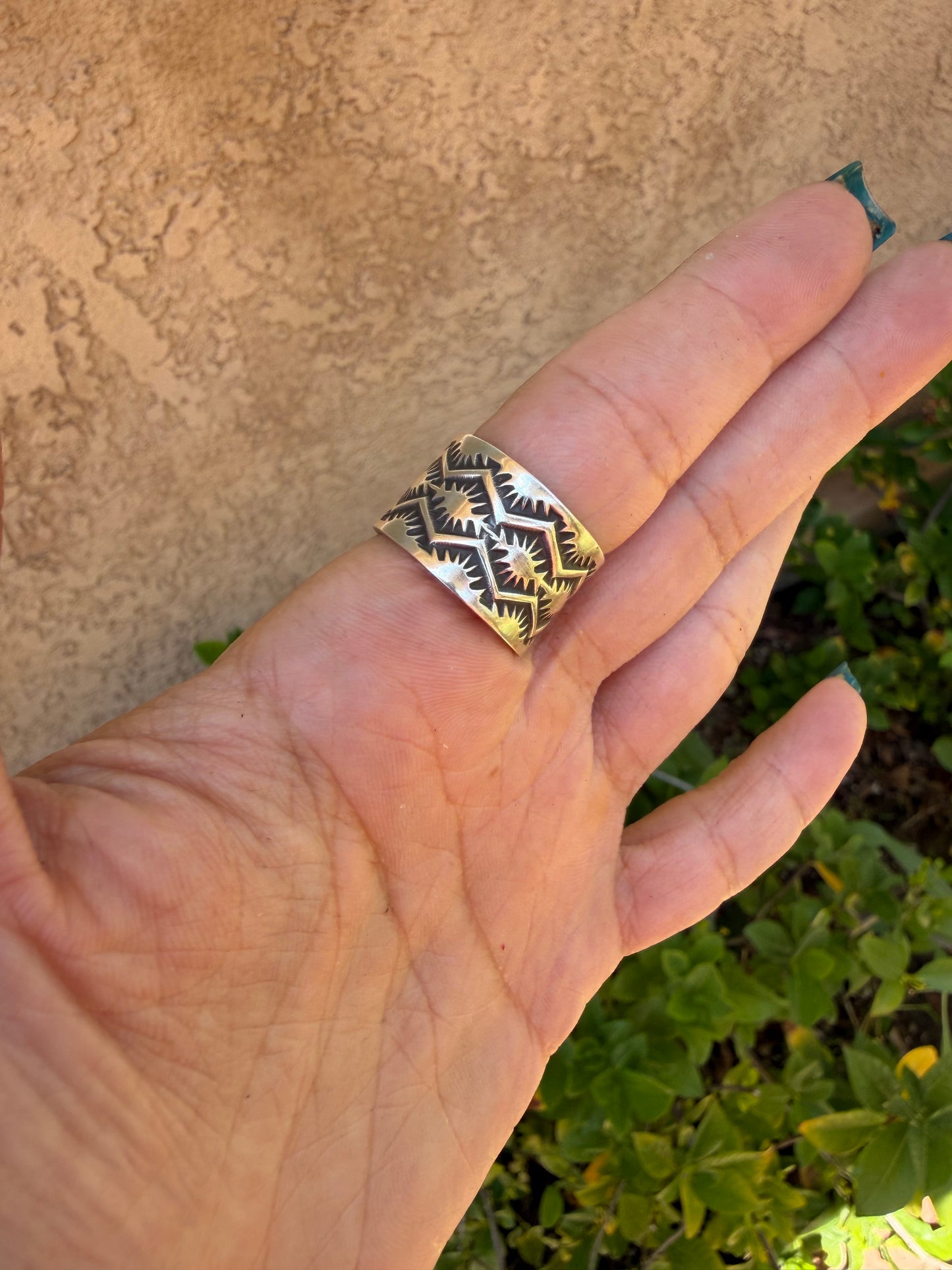 Native American, Hand-Made star cigar band Ring sterling silver