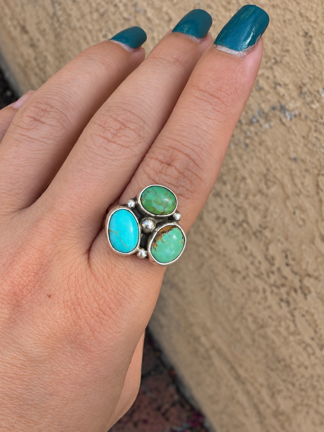 Native American Handmade Kingman & Sterling Silver Adjustable Ring