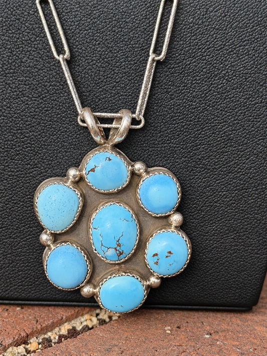 Native American handmade 24" Golden hills Cluster & Sterling Silver Necklace