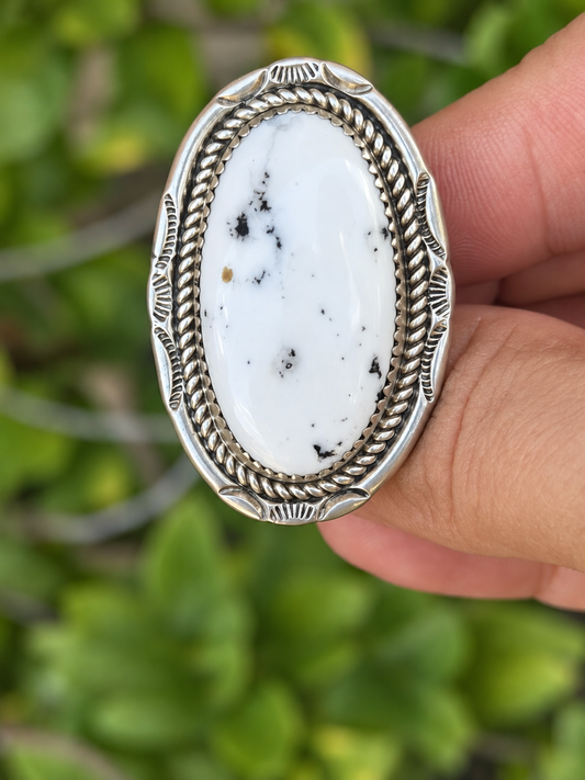 Native American Handmade White Buffalo & Sterling Silver Ring