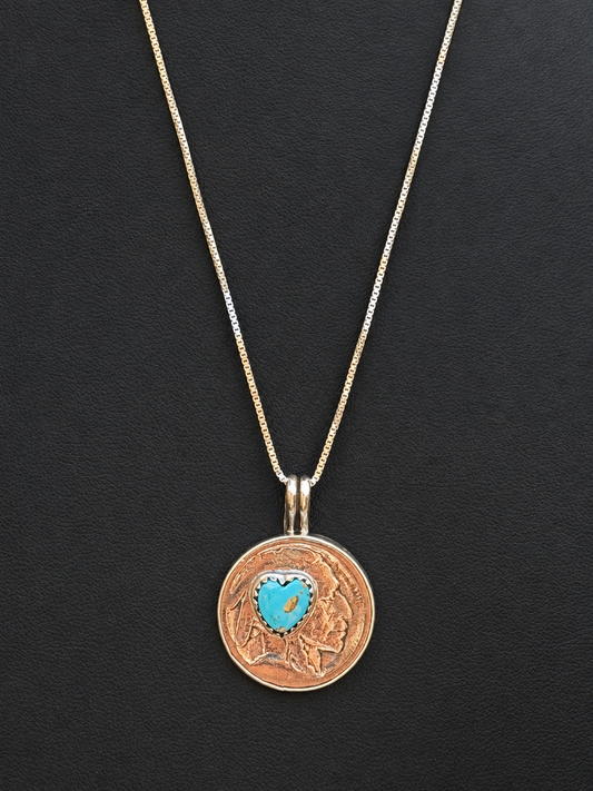 Herbert Tsosie Native American, HandMade, Buffalo Nickel, Turquoise & Sterling Silver Necklace