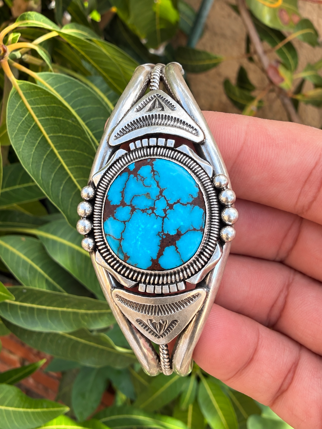 Native American, Handmade, Egyption Turquise & Sterling Silver Cuff