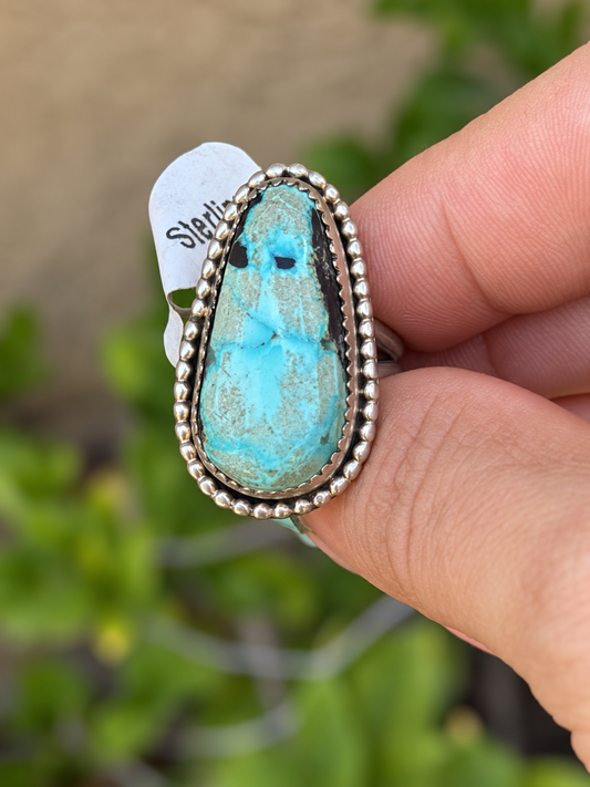 Native American Handmade Blue Ribbon & Sterling Silver Ring