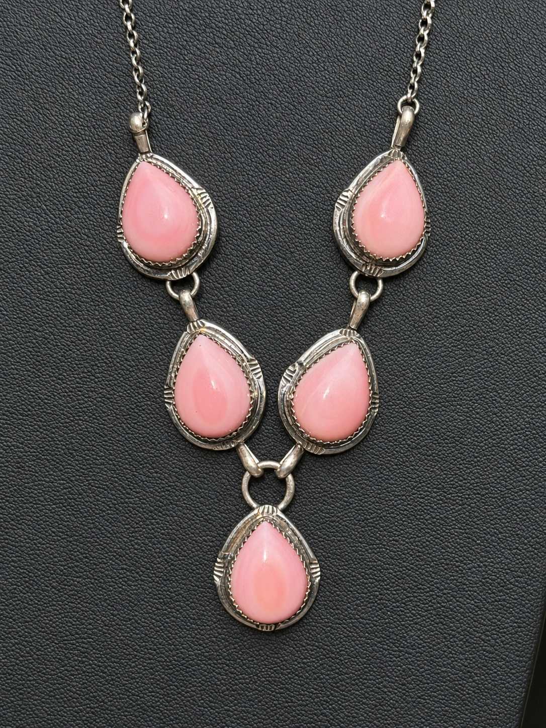 Native American Handmade 22” Pink Conch & Sterling Silver Lariat