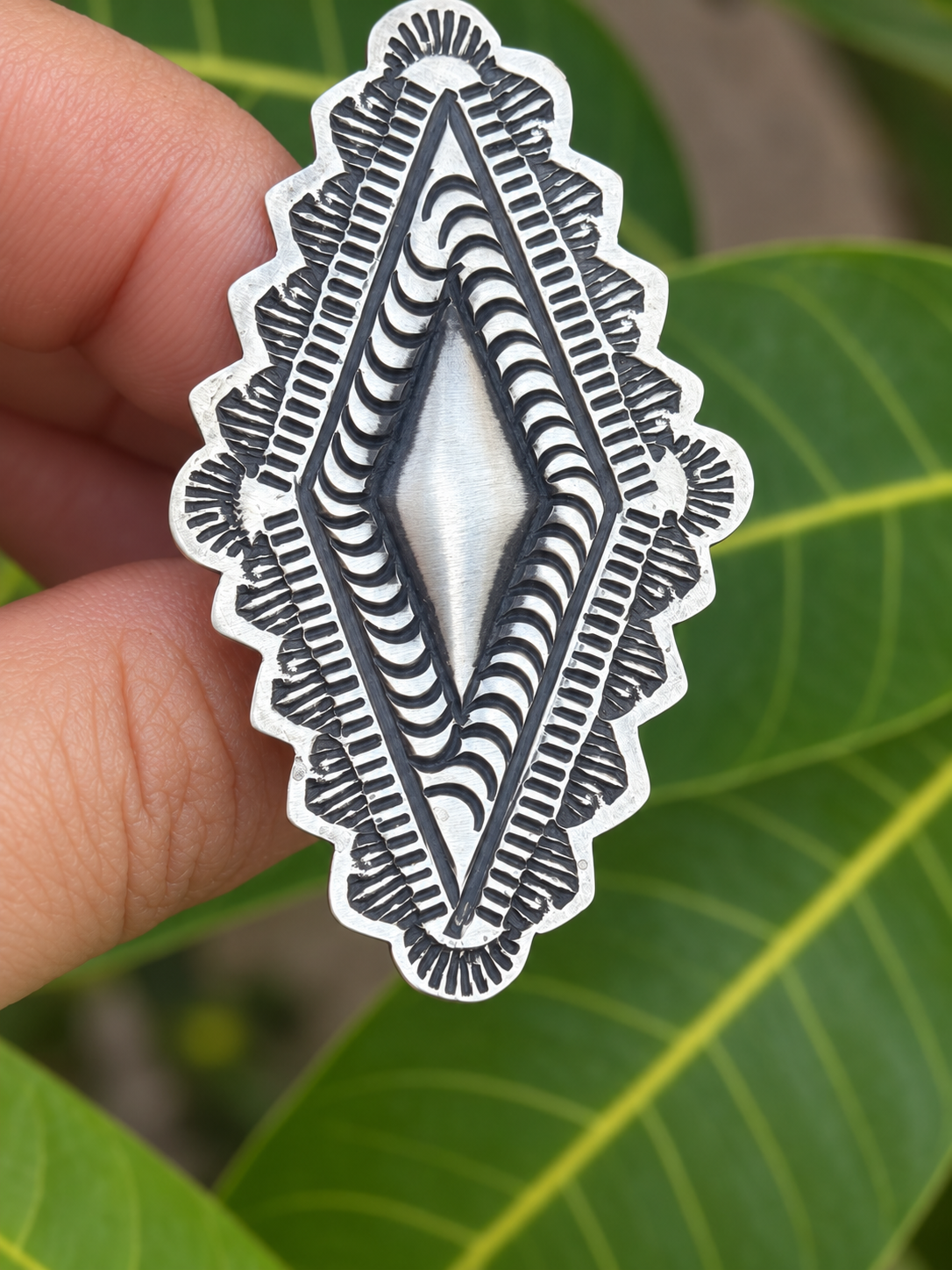Leander Tahe Diamond Concho Ring Adjustable Sterling Silver