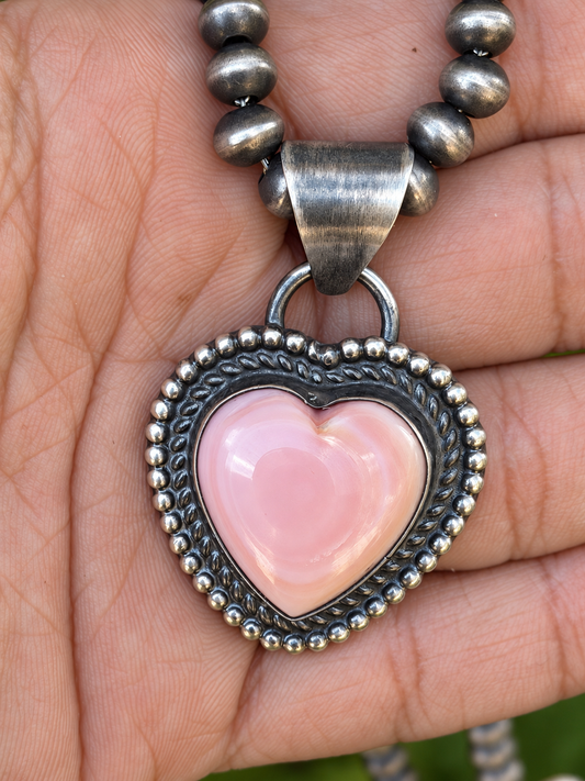 Native American Handmade Heart Pink Conch & Sterling silver Pendant only