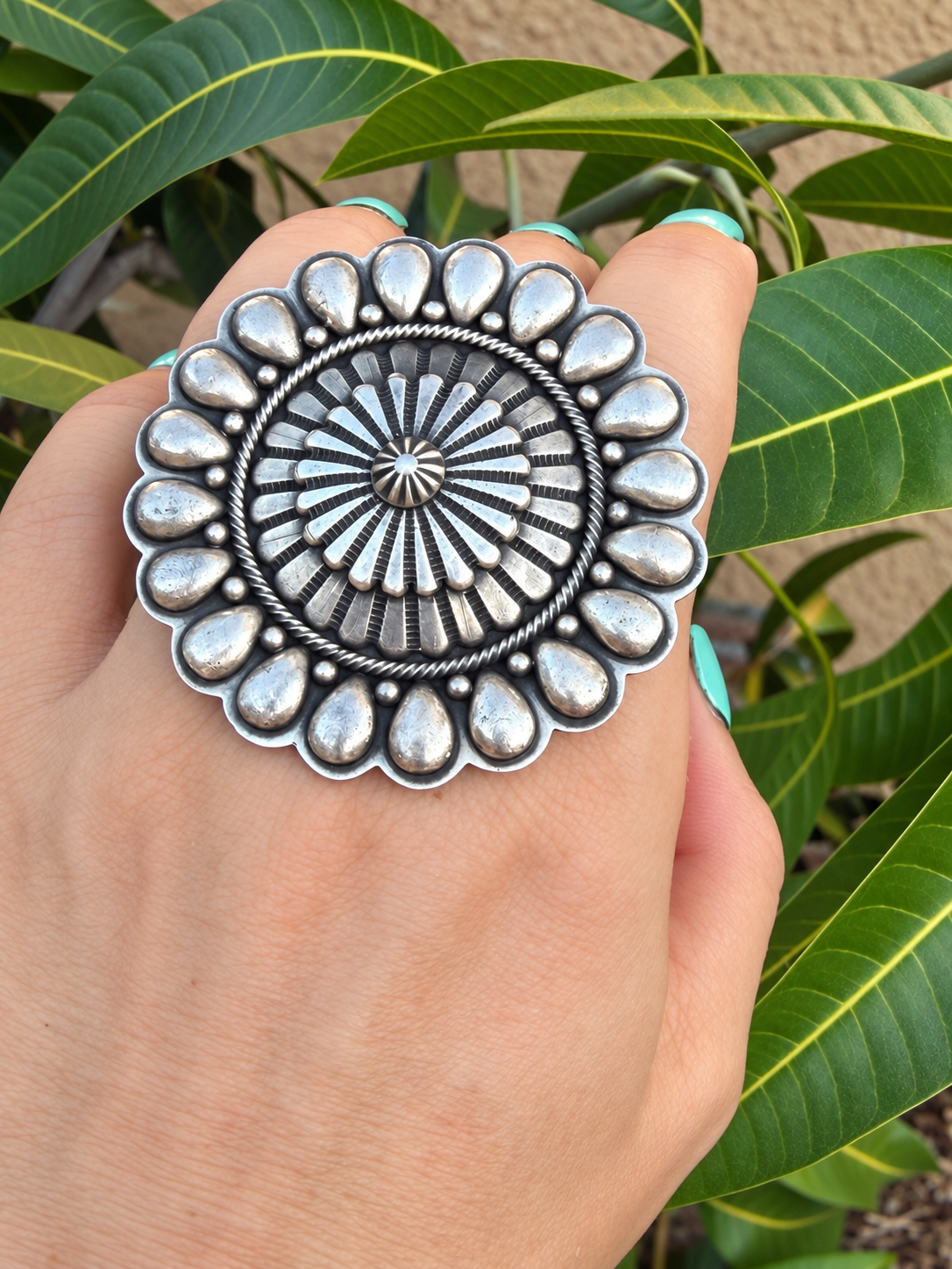 Tom Lewis, Sterling Silver Concho Ring Adjustable