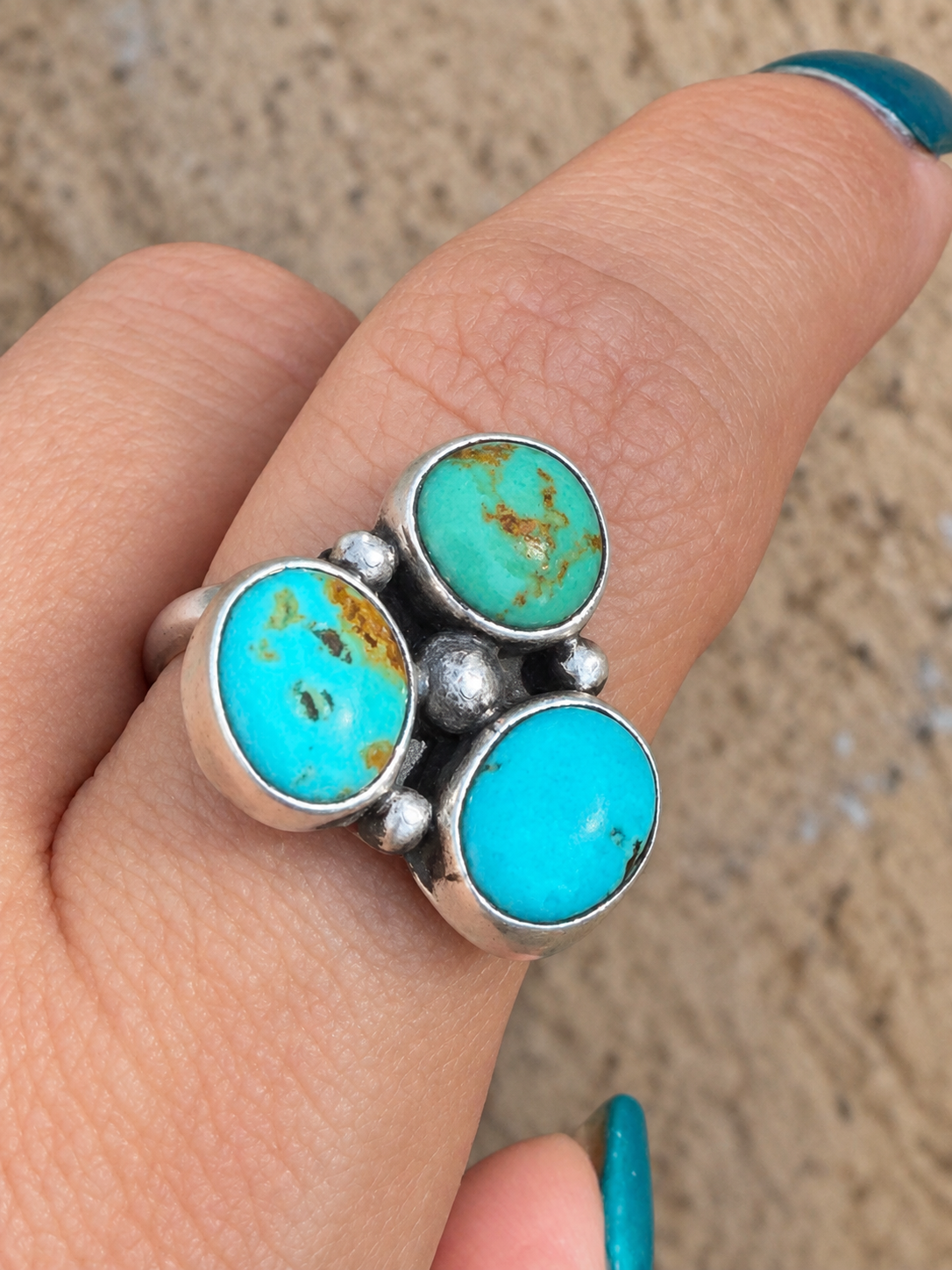 Native American Handmade Kingman & Sterling Silver Adjustable Ring