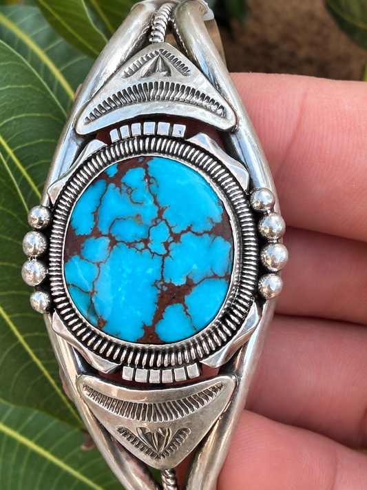 Native American, Handmade, Egyption Turquise & Sterling Silver Cuff