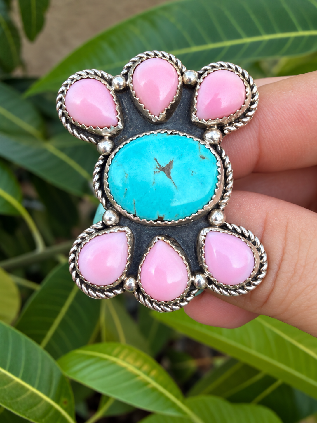Rose Sam Kingman & Pink Conch Ring Sterling Silver Size 8