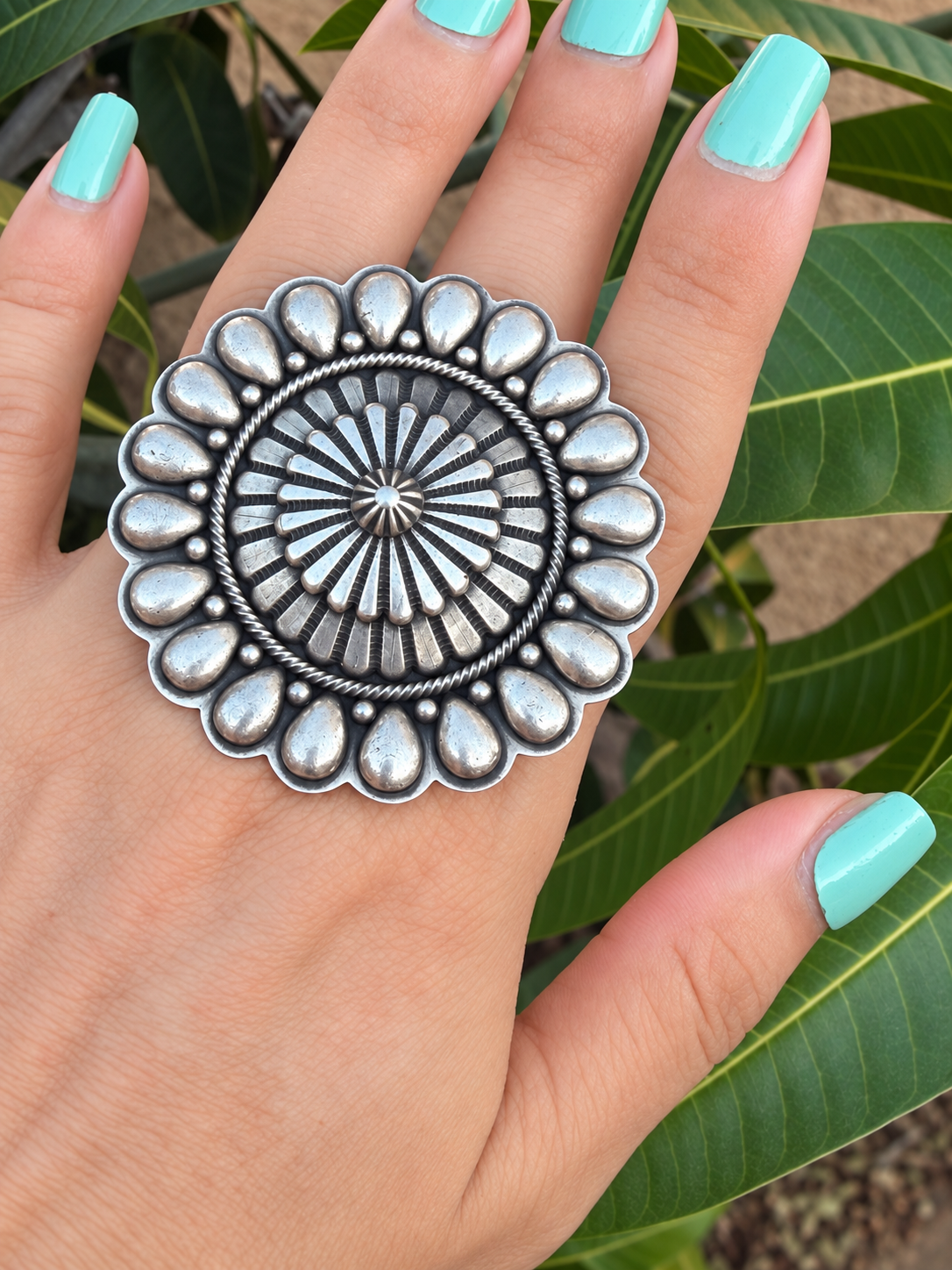 Tom Lewis, Sterling Silver Concho Ring Adjustable