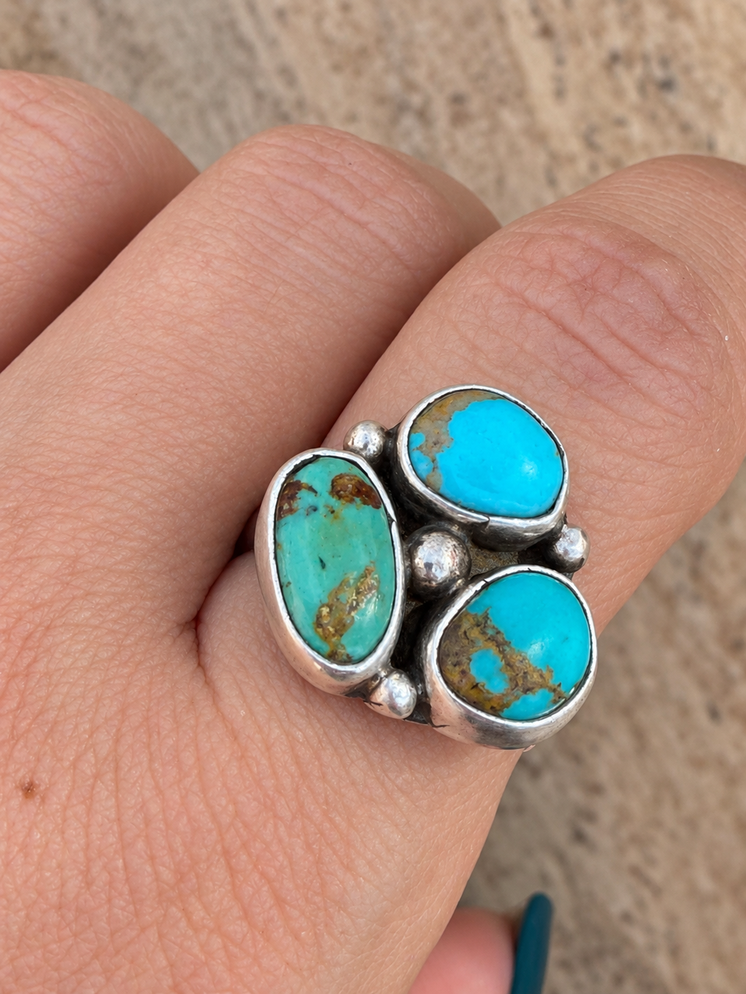 Native American Handmade Kingman & Sterling Silver Adjustable Ring
