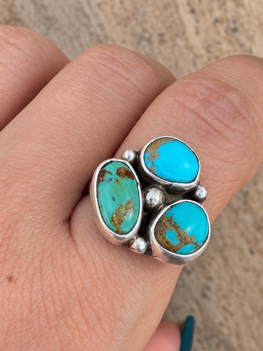 Native American Handmade Kingman & Sterling Silver Adjustable Ring