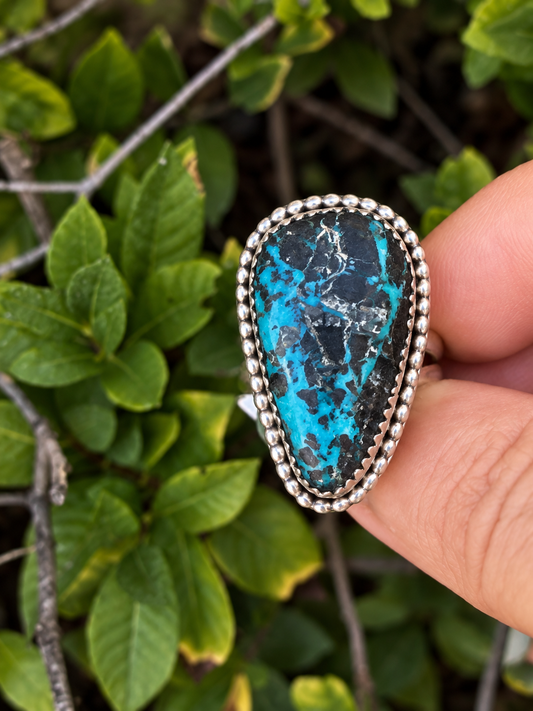 Native American Handmade Blue Ribbon & Sterling Silver Ring