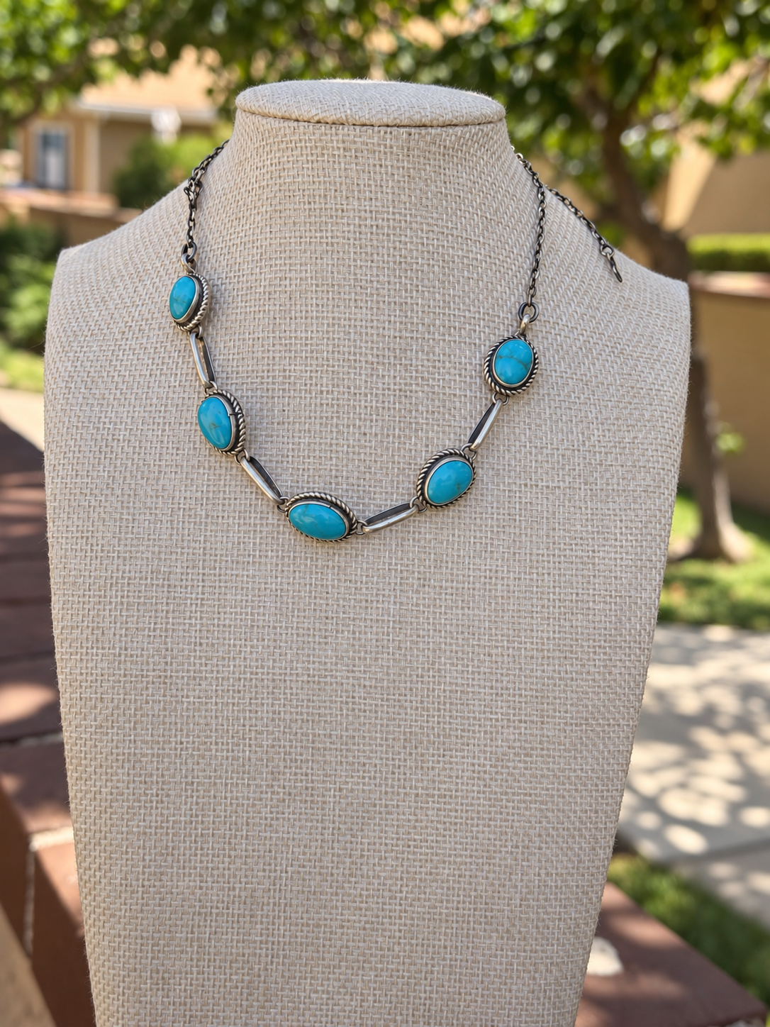 Native American Kingman Turquoise & Sterling Silver chocker Necklace