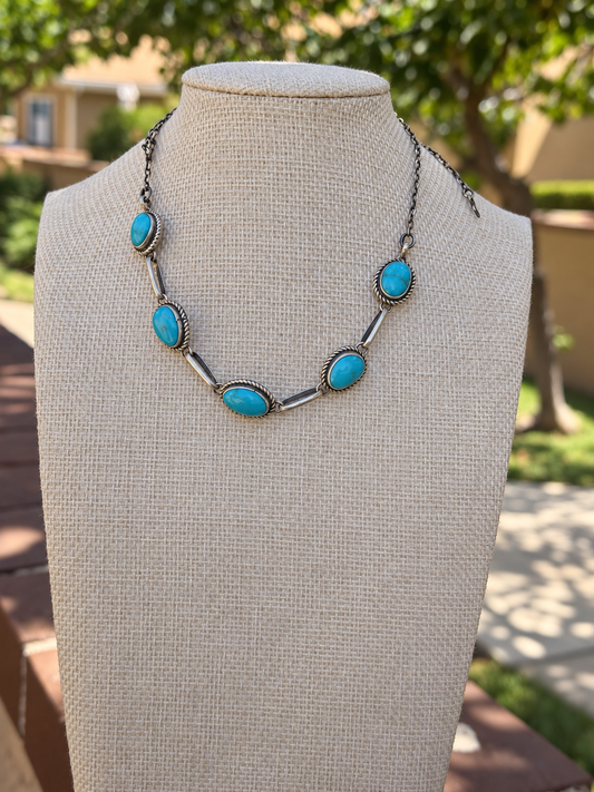 Native American Kingman Turquoise & Sterling Silver chocker Necklace