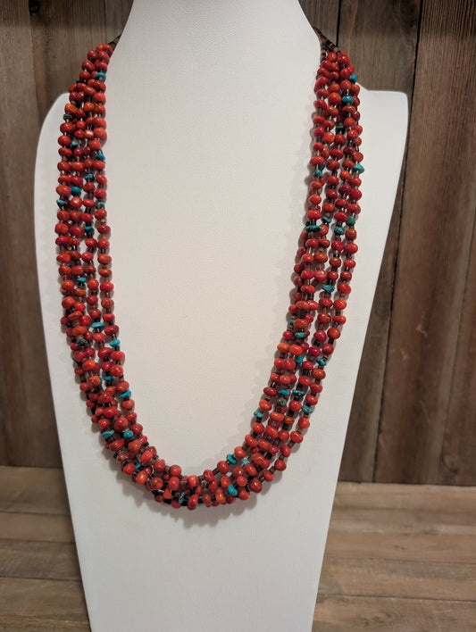 Navajo 5-Strand Natural Apple Coral Necklace