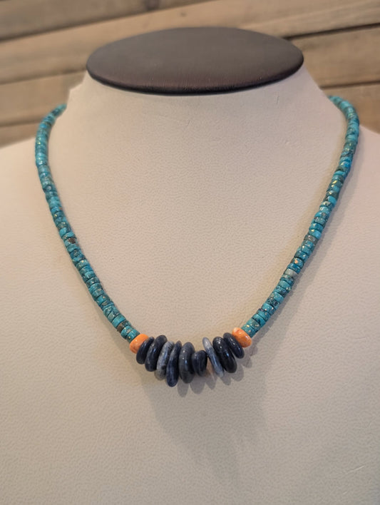 Beaded necklace turquoise & lapis