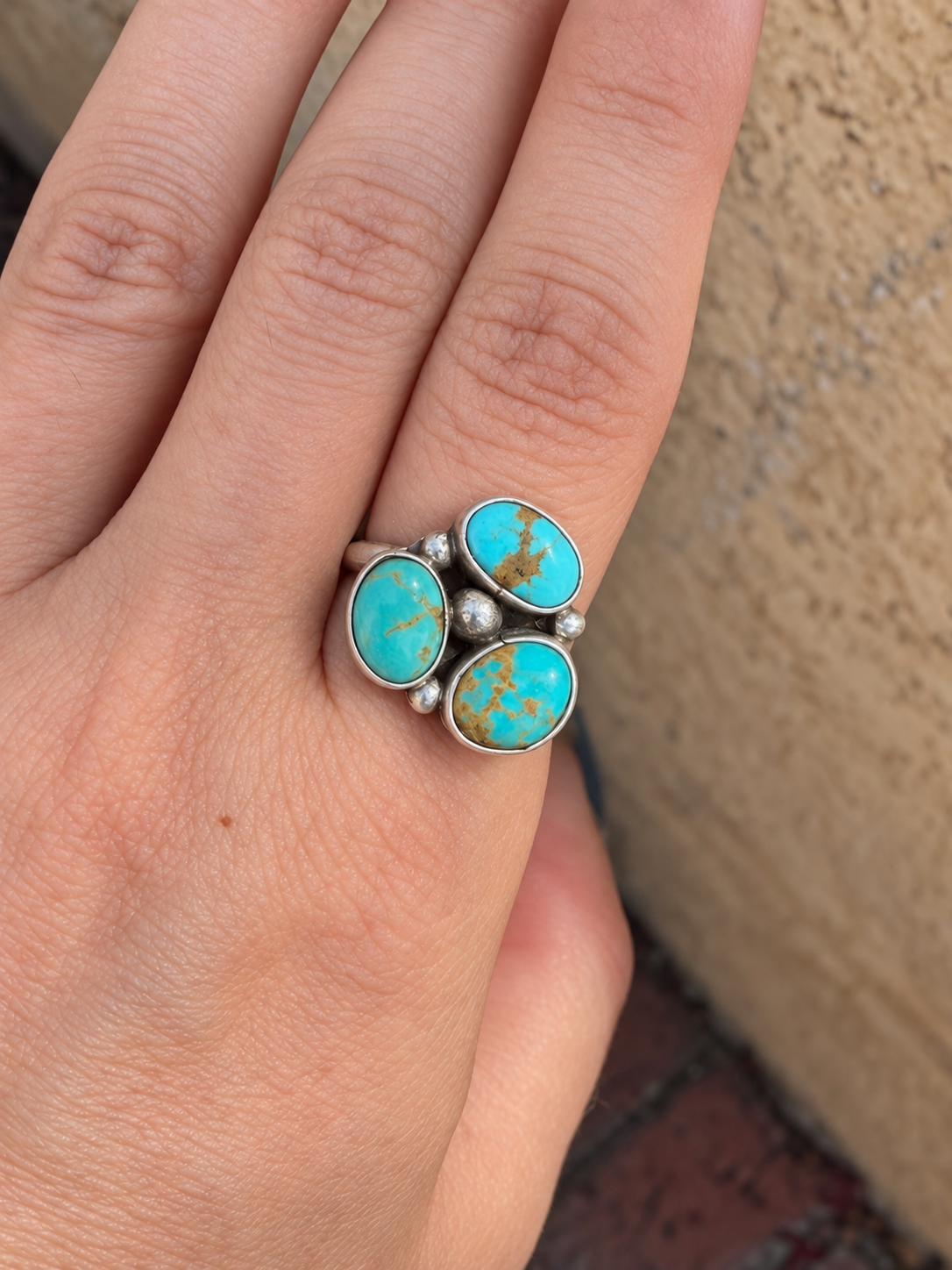 Native American Handmade Kingman & Sterling Silver Adjustable Ring