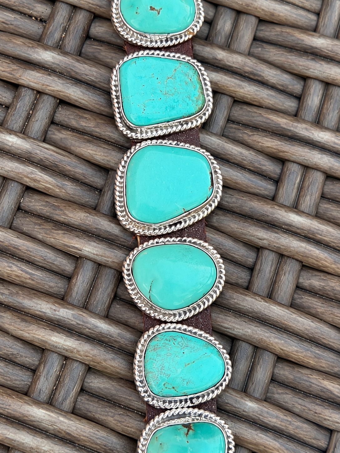 Navajo Silver Leather Turquoise Buckle Bracelet