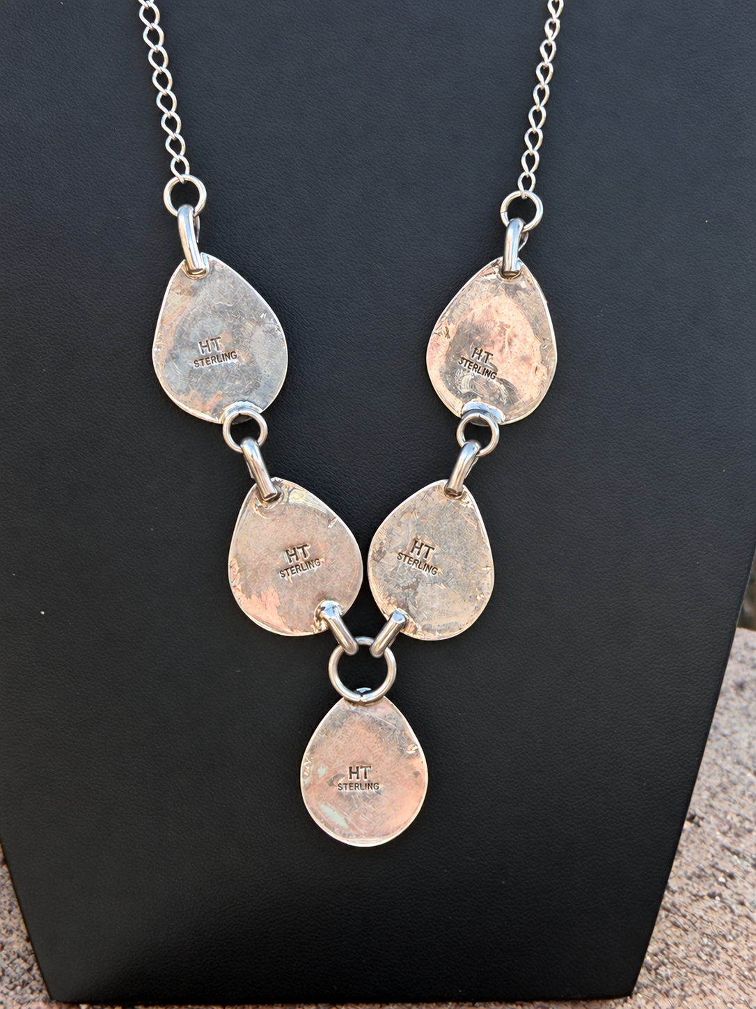 Jennifer Begay Native American Handmade 24” Pink Coch lariat Sterling Silver