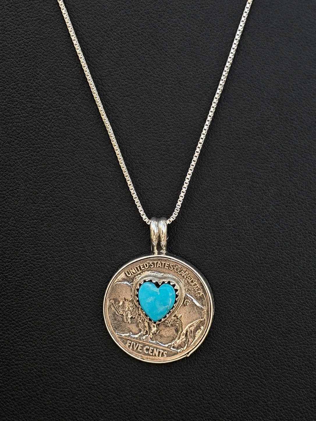 Herbert Tsosie Native American, HandMade, Buffalo Nickel, Turquoise & Sterling Silver Necklace