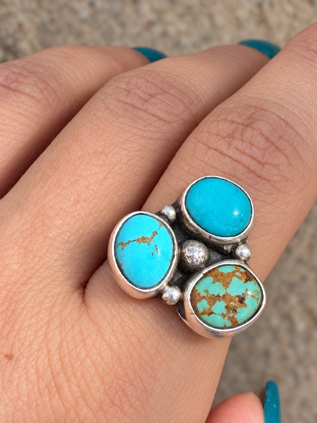 Native American Handmade Kingman & Sterling Silver Adjustable Ring