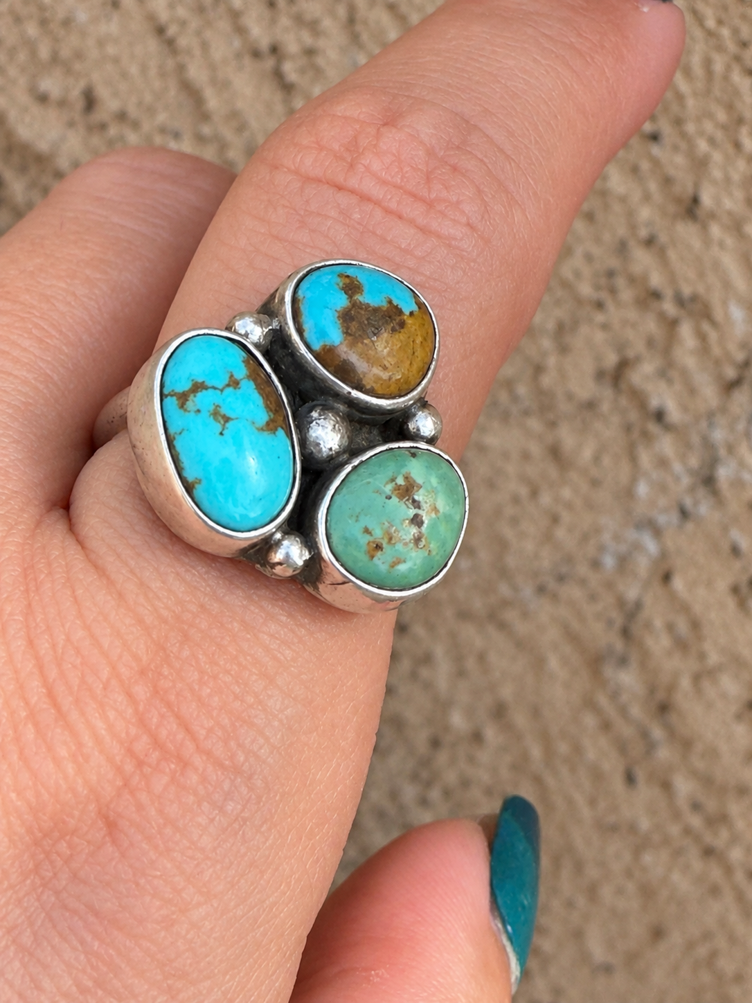 Native American Handmade Kingman & Sterling Silver Adjustable Ring