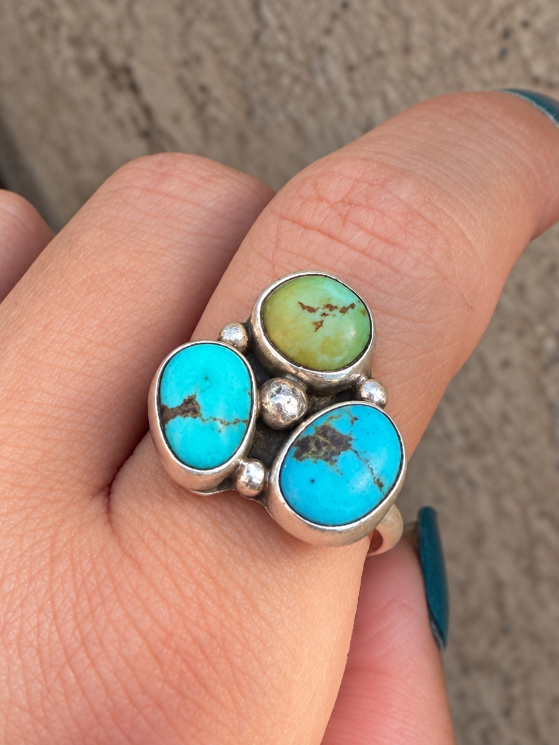 Native American Handmade Kingman & Sterling Silver Adjustable Ring