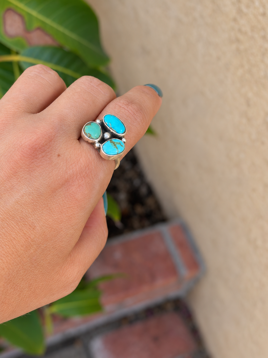 Native American Handmade Kingman & Sterling Silver Adjustable Ring