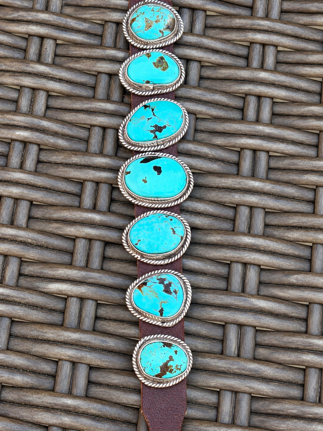 Navajo Silver Leather Turquoise Buckle Bracelet