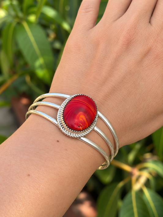 Native American, Handmade,Rosorita & Sterling Silver Cuff