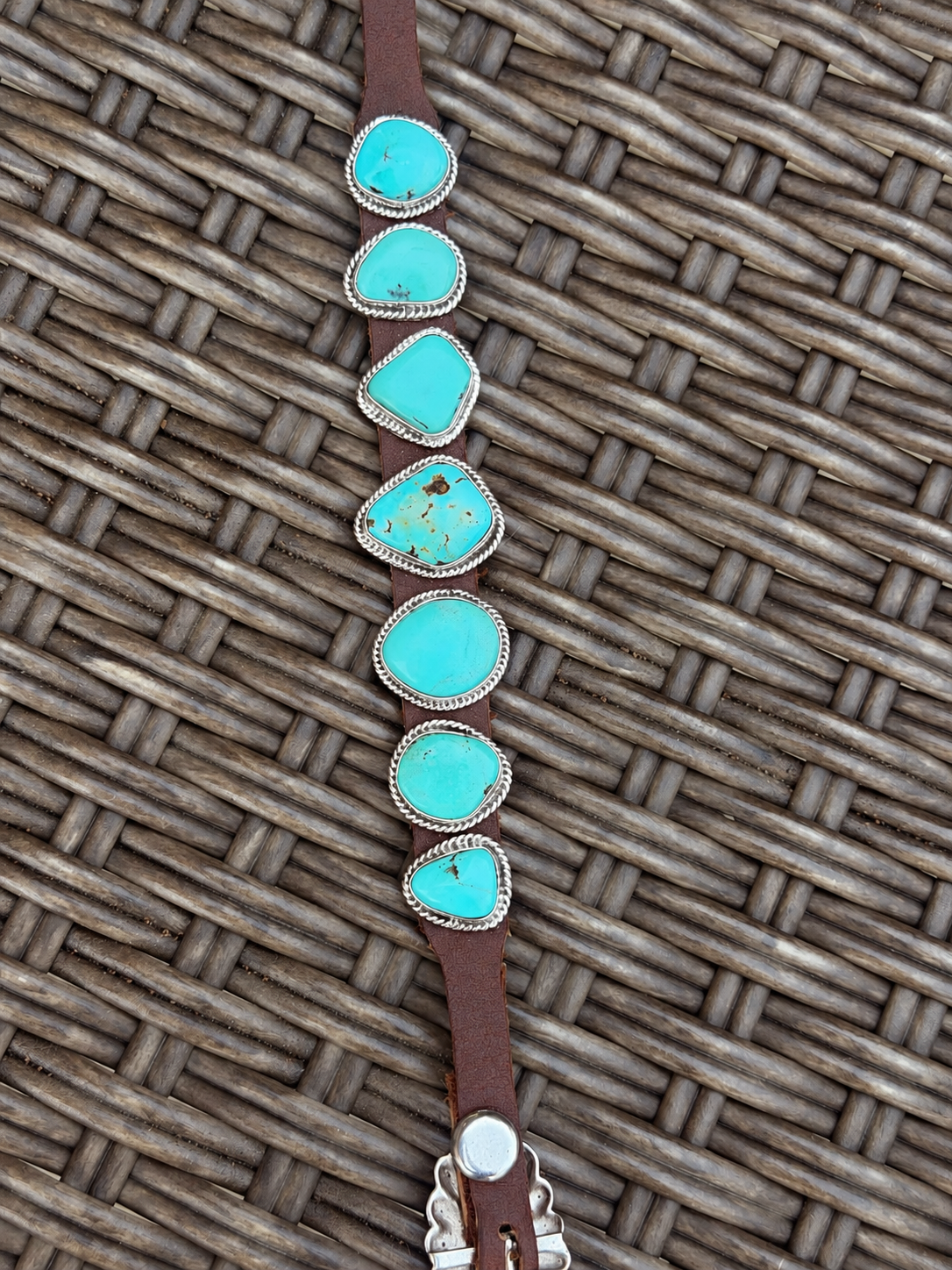 Navajo Silver Leather Turquoise Buckle Bracelet