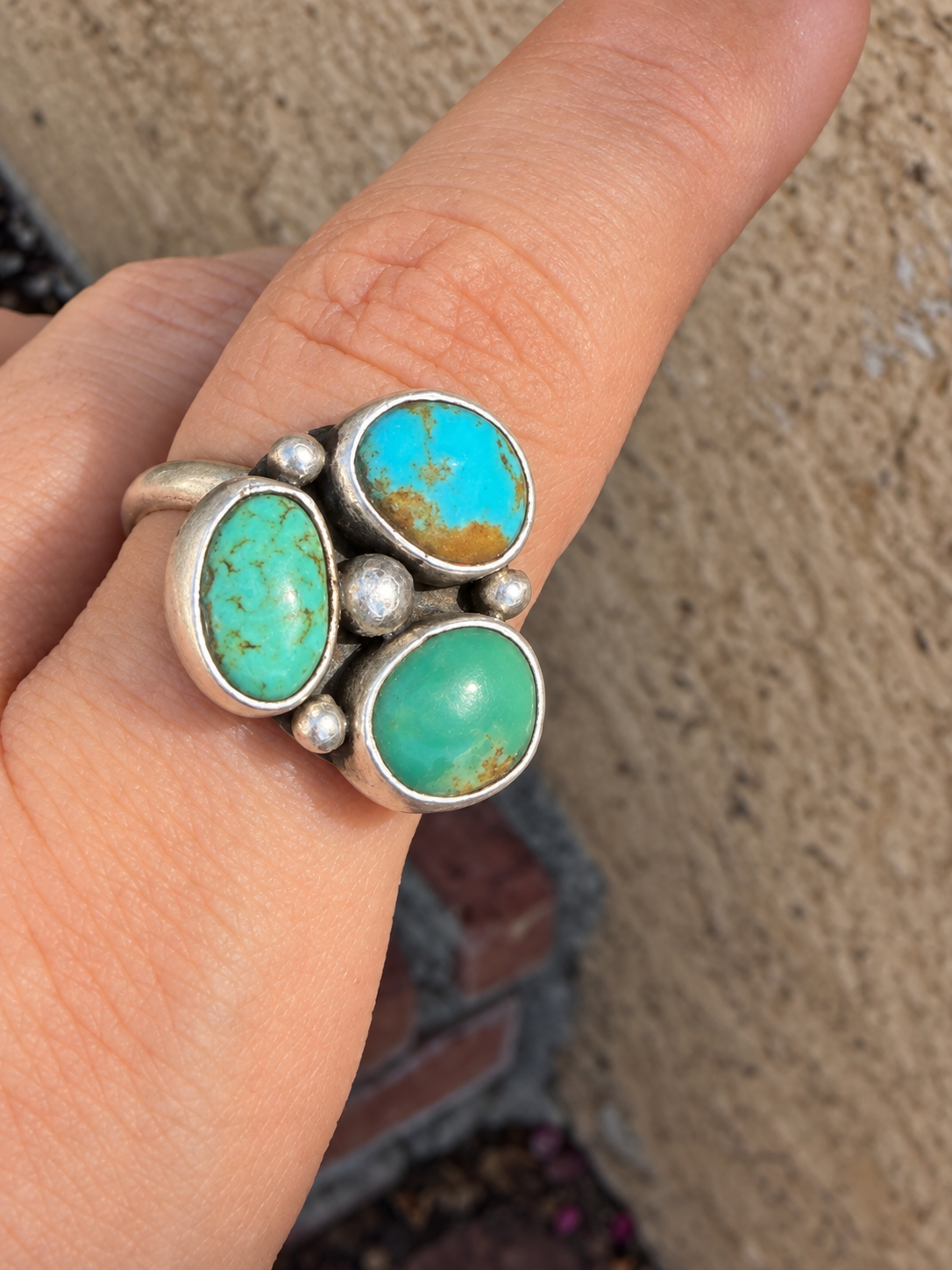 Native American Handmade Kingman & Sterling Silver Adjustable Ring