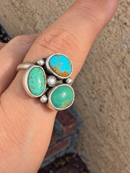 Native American Handmade Kingman & Sterling Silver Adjustable Ring
