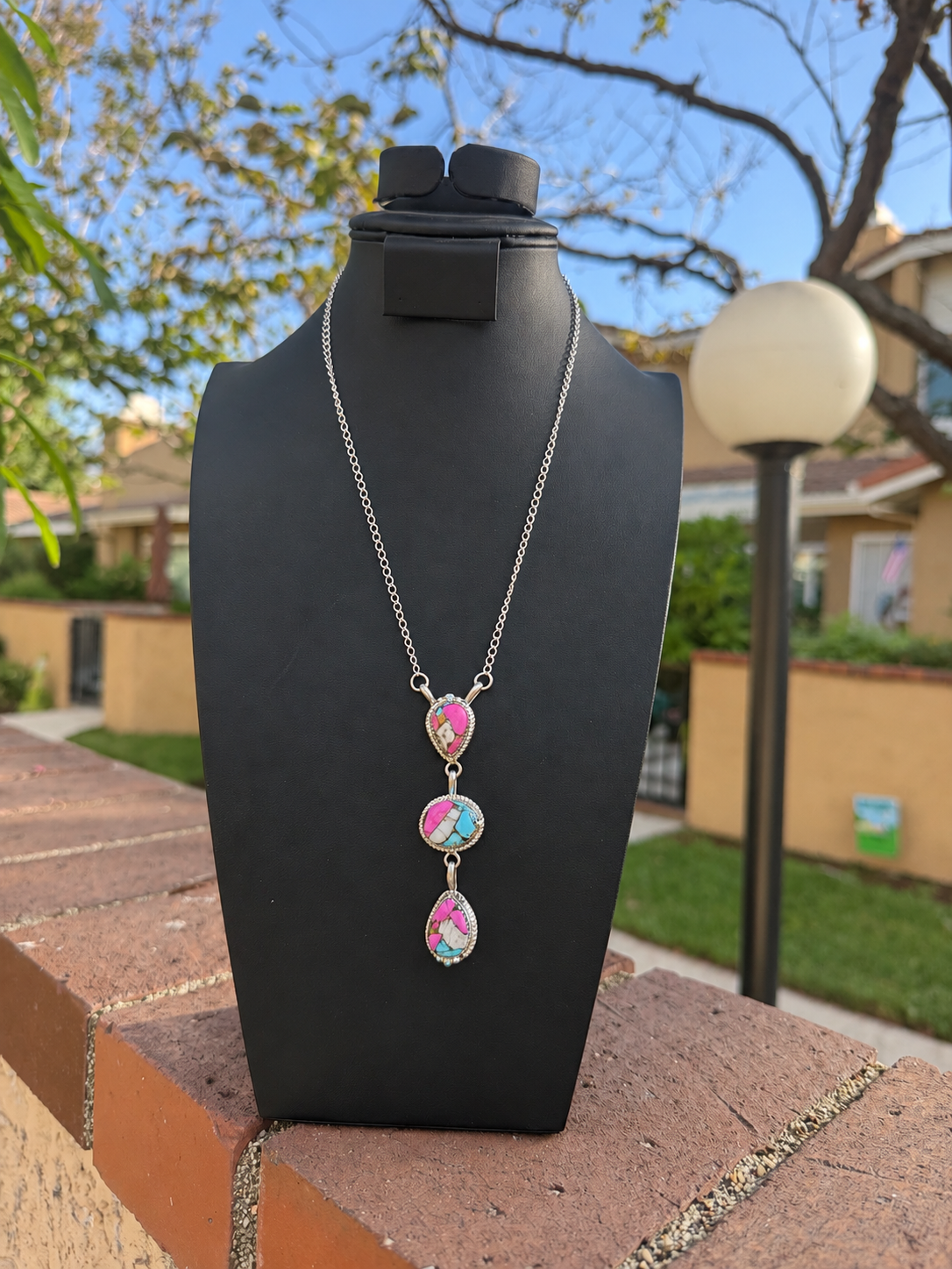 Jennifer Begay Native American Handmade 22” cotton candy lariat Sterling Silver