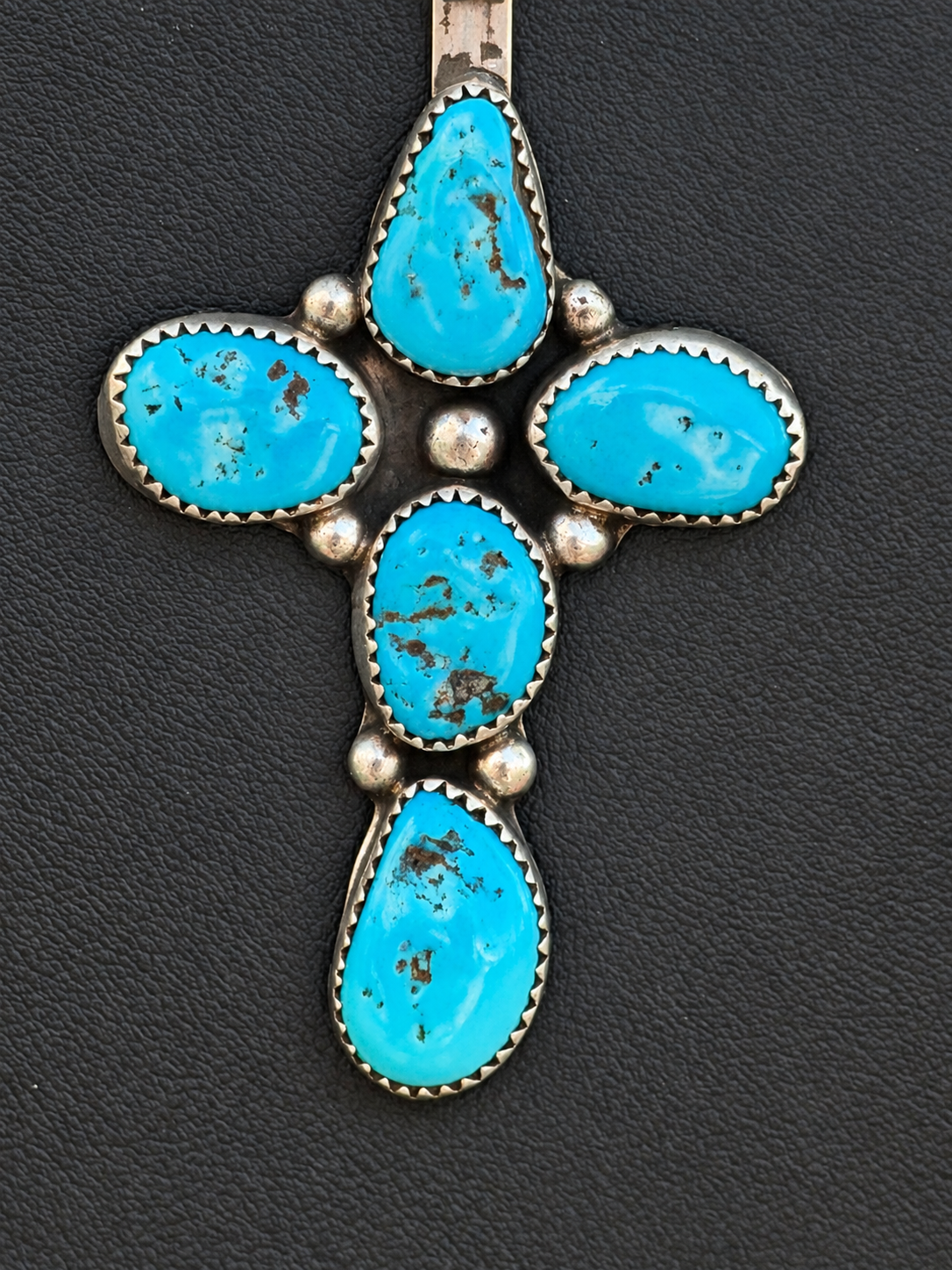 Native American Handmade Sleeping Beauty Turquise & Sterling Silver Cross Necklace