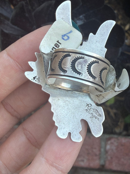 Ntive American Egale adjustable sterling silver & turquise ring