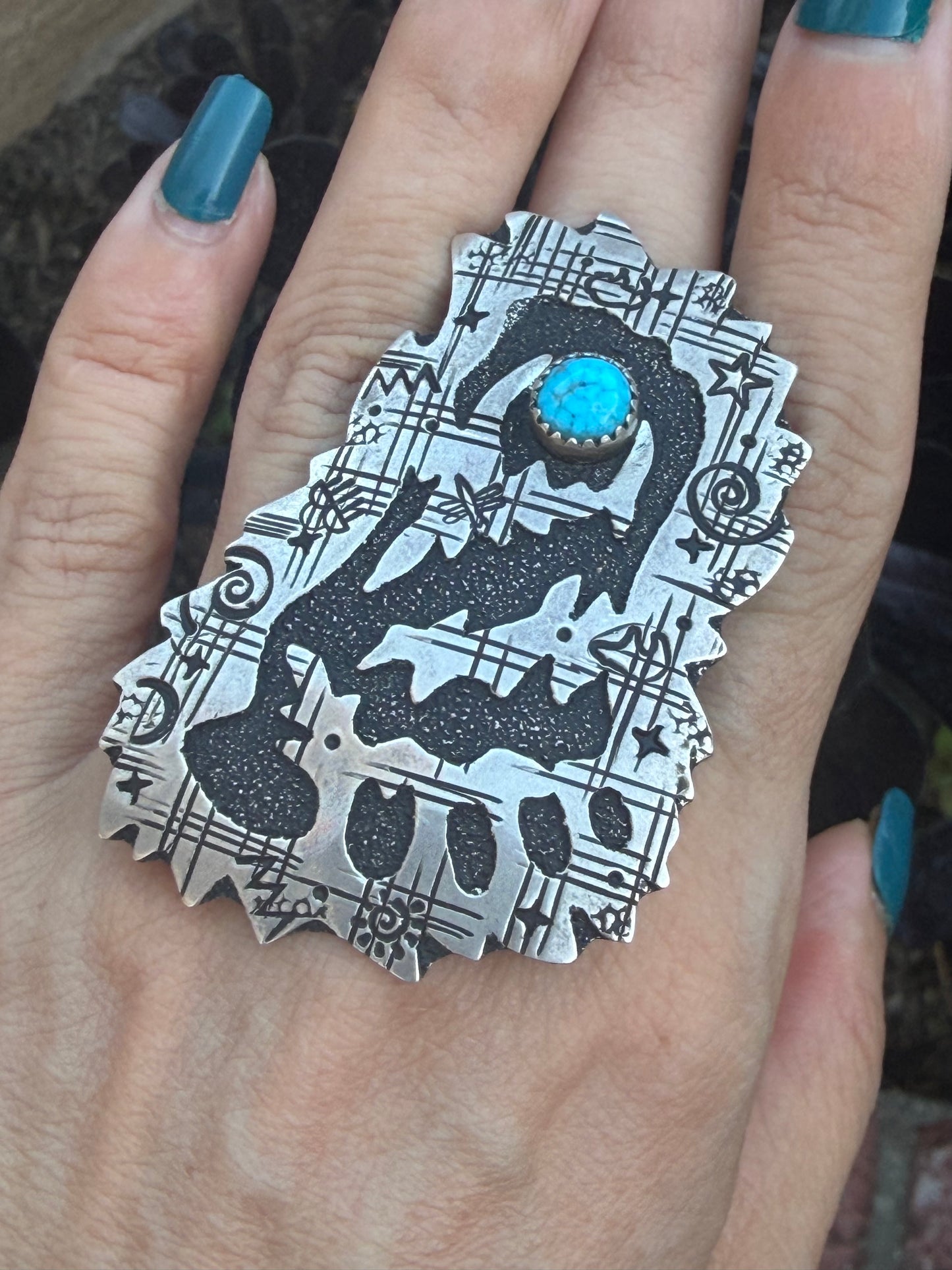 Ntive American Foot adjustable sterling silver & turquise ring