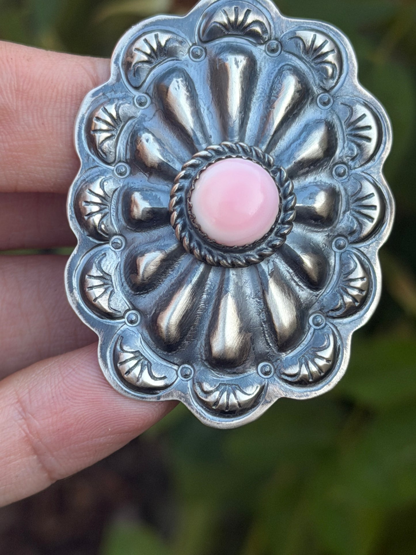 Native American, Hand-Made, Sterling Silver concho & pink conch